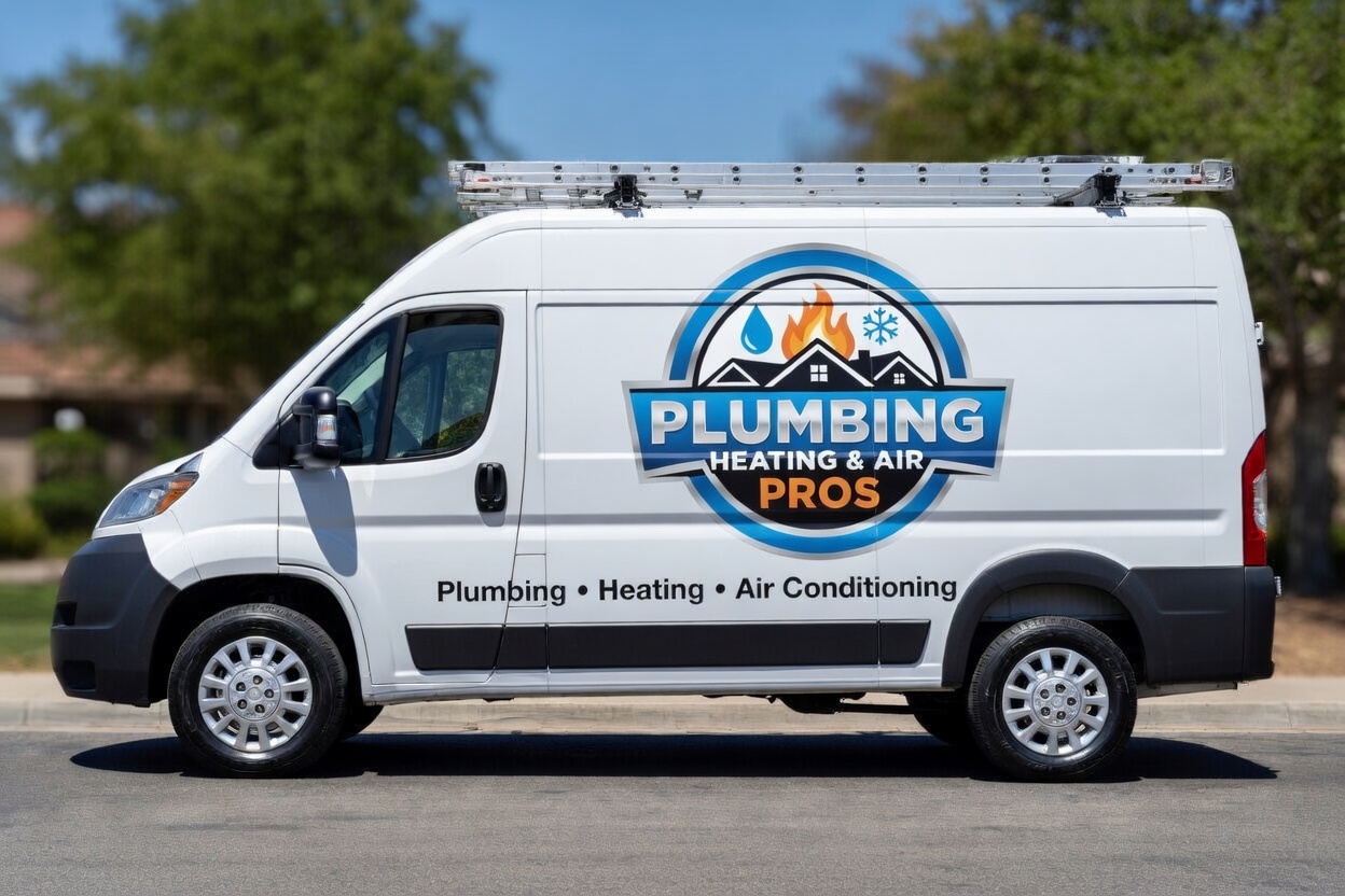 Local plumbing heating and air service van serving Belmont